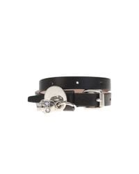 Alexander McQueen - Skull Double Black Leather Bracelet - Lyst