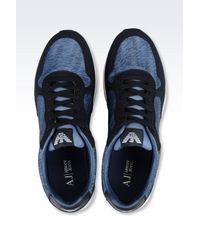 Armani Jeans | Blue Sneaker In Logo Patterned Technical Fabric for Men | Lyst
