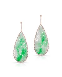 Anne Sisteron - Green 14kt Rose Gold Carved Jade And Diamond Earrings - Lyst
