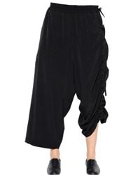 Yohji Yamamoto | Black Oversize Fit Cropped Washed Silk Pants | Lyst