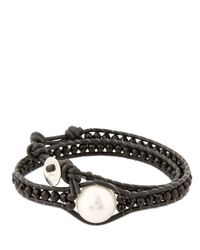 Colana | Black Leather Wrap Bracelet With Pearl | Lyst