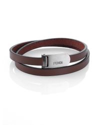 Fendi | Brown Leather Wrap Bracelet for Men | Lyst