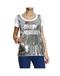 Emporio Armani | White T-shirt Half Sleeve Crew-neck Paillettes Oh My Giorgio | Lyst