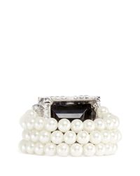 Kenneth Jay Lane | White Rectangle Crystal Pearl Bracelet | Lyst