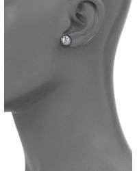 Tory Burch | Gray Evie Faux Pearl Logo Stud Earrings/Silvertone | Lyst
