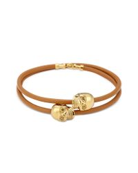 Northskull | Brown Tan Leather & 18 Kt. Gold Skull Double Wrap Bracelet for Men | Lyst