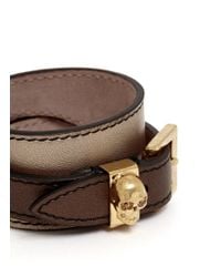 Alexander McQueen | Brown Double Wrap Skull Metallic Leather Bracelet | Lyst