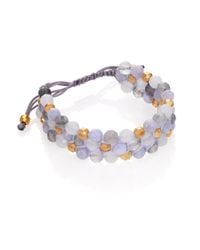 Chan Luu | Pink Blue Lace Agate, Grey Cloudy Quartz & Leather Beaded Triple-row Bracelet | Lyst