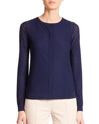 Akris Punto | Blue Perforated Wool Cardigan | Lyst