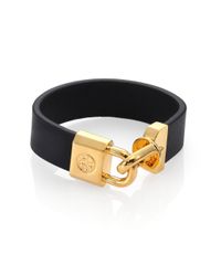 Tory Burch | Black Saffiano Leather Lock Closure Bracelet | Lyst