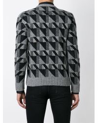 Saint Laurent Wool Geometric Intarsia Sweater in Grey (Gray) for 