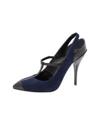 Oscar de la Renta | White Naïve Grid Print Stretch Silk Dress Pearl Pavé Trompe L’Oeil Drop Earrings Navy T-Strap Leather And Suede Fedra Pumps | Lyst