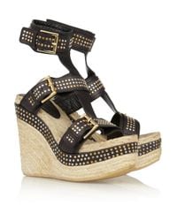 Alexander McQueen | Black Studded Leather Wedge Sandals | Lyst