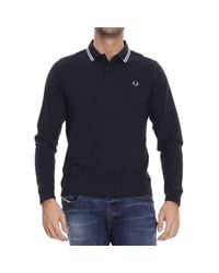 Fred Perry | Blue T-shirt Polo Mesh Long Sleeve Contrast for Men | Lyst