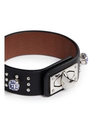 Givenchy | Black Shark Tooth Strass Stud Leather Bracelet | Lyst