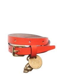 Alexander McQueen | Orange Skull Charm Leather Bracelet | Lyst