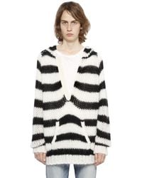 Saint Laurent | Black Hooded Striped Wool & Mohair Sweater for Men | Lyst