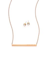 Michael Kors | Metallic Logo Bar Pendant Necklace & Stud Earrings Set/rose Goldtone | Lyst