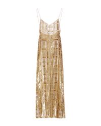 Baja East Metallic Gold Windowpane Velvet Dress