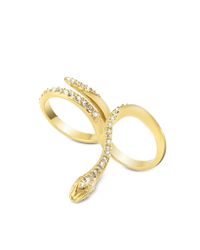 Just Cavalli | Metallic Just Medusa Two Fingers Golden Steel Ring W/crystals | Lyst