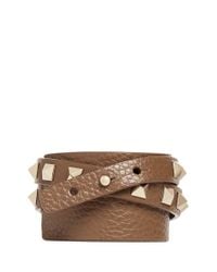Valentino | Brown 'rockstud' Double Wrap Leather Bracelet | Lyst