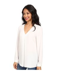 Vince Camuto Long Sleeve V-Neck Blouse W/ Inverted Front Pleat in 