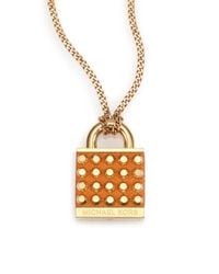 Michael Kors | Metallic Heritage Padlock Saffiano Leather Pendant Necklace | Lyst
