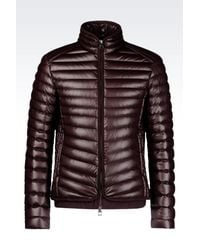 Emporio Armani | Purple Down Jacket In Leather Effect Technical Fabric for Men | Lyst