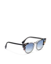 Fendi | Black Colourblock Acetate Round Cat Eye Sunglasses | Lyst