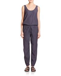 Vince | Blue Sleeveless Drawstring Jumpsuit | Lyst