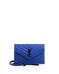 Saint Laurent | Blue Small Monogram Matelassé Leather Chain Wallet | Lyst