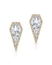 Anne Sisteron - 14kt Yellow Gold White Topaz Diamond Shield Earrings - Lyst