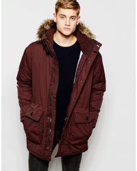 Pull&Bear Synthetic Parka Jacket In Burgundy in Brown for Men - Lyst