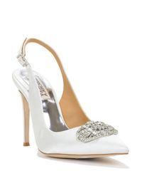 Badgley Mischka | White Sansa Satin Slingback Evening Shoe | Lyst