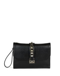 Valentino Black Lock Rockstud Vitello Clutch Bag