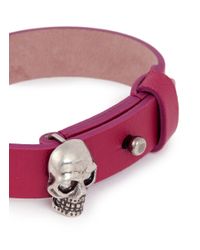 Alexander McQueen | Pink Skull Leather Bracelet | Lyst