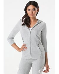 Bebe Gray Logo Crochet Inset Hoodie