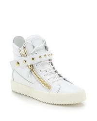 Giuseppe Zanotti | White Studded-strap Leather High-top Sneakers for Men | Lyst