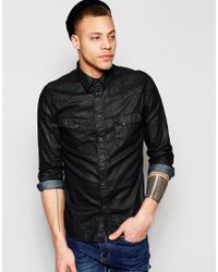 mens slim fit black denim shirt