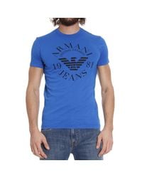 Armani Jeans | Blue T-shirt Short Sleeves Crewneck Logo Print for Men | Lyst