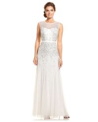 adrianna papell sleeveless gown with illusion