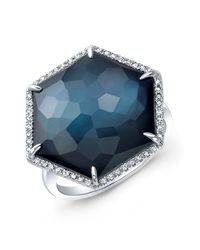 Anne Sisteron - 14kt White Gold Dark Azul Diamond Hexagon Cocktail Ring - Lyst