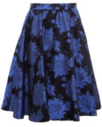 Alice + Olivia | Black 'earla' Floral Metallic Brocade Flare Skirt | Lyst