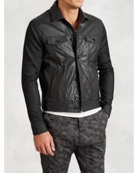 John Varvatos Denim Style Leather Jacket In Black For Men Lyst