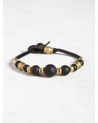 John Varvatos | Black Leather Bracelet With Brass And Onyx Beads for Men | Lyst