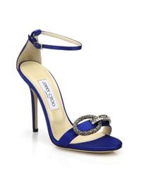 Jimmy Choo | Blue Tamsyn Crystal-buckle Satin Sandals | Lyst