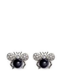Kenneth Jay Lane | Metallic Crystal Pavé Ribbon Pearl Earrings | Lyst