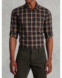 John Varvatos | Brown Rolled Sleeve Plaid Shirt for Men | Lyst