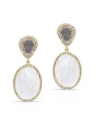 Anne Sisteron - 14kt Yellow Gold Organic Moonstone And Diamond Slice Earrings - Lyst