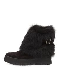 Prada | Black Fold-Over Fur & Suede Winter Boot | Lyst